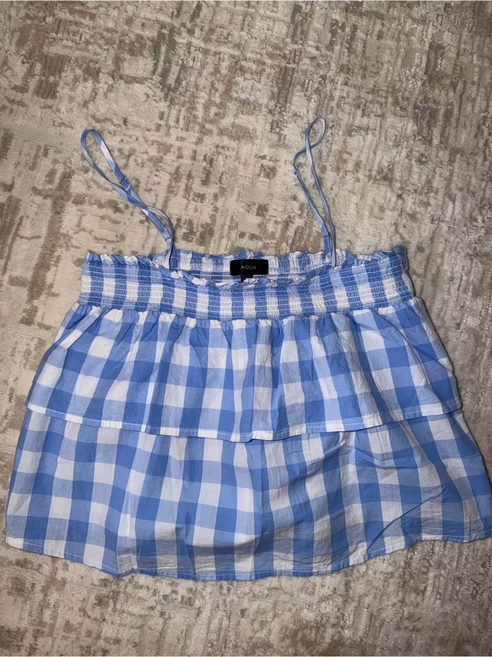 Aqua Blue and White Gingham Tiered Kids Skirt
